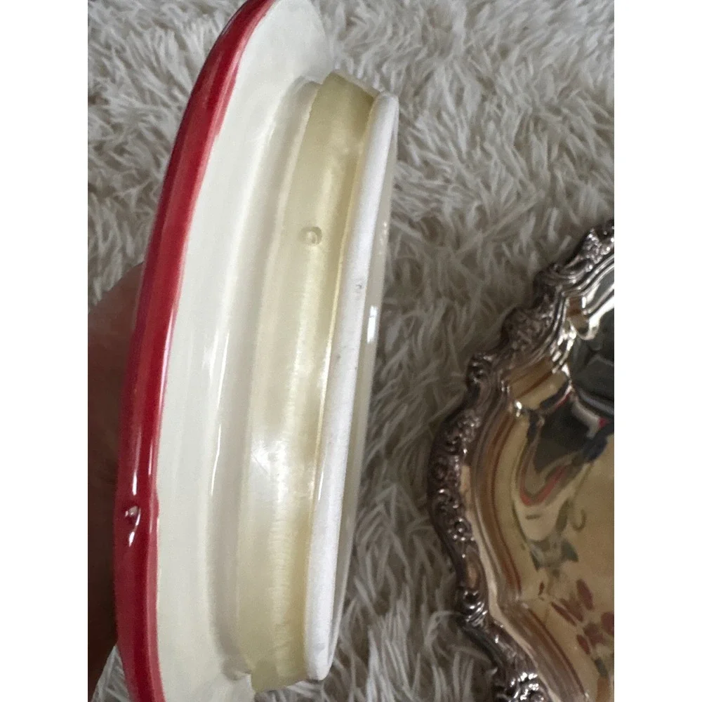 Italian Ceramic Biscotti Cookie‎ Jar Vintage Fruit Design Red Lid